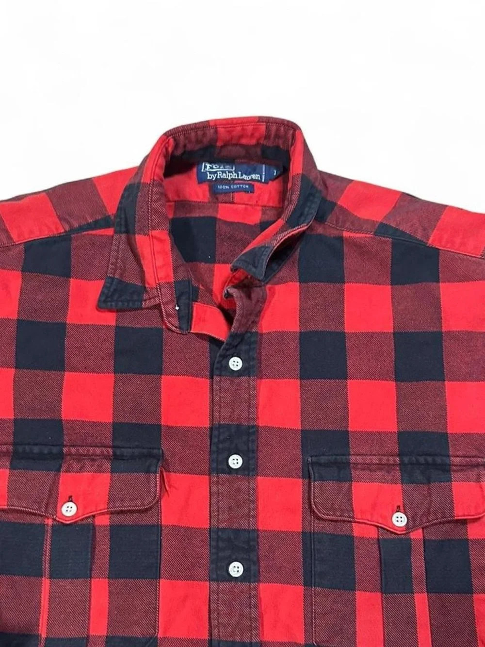 Polo Ralph Lauren Men’s Vintage Cotton Button Up Buffalo Plaid‎ Flannel Shirt L